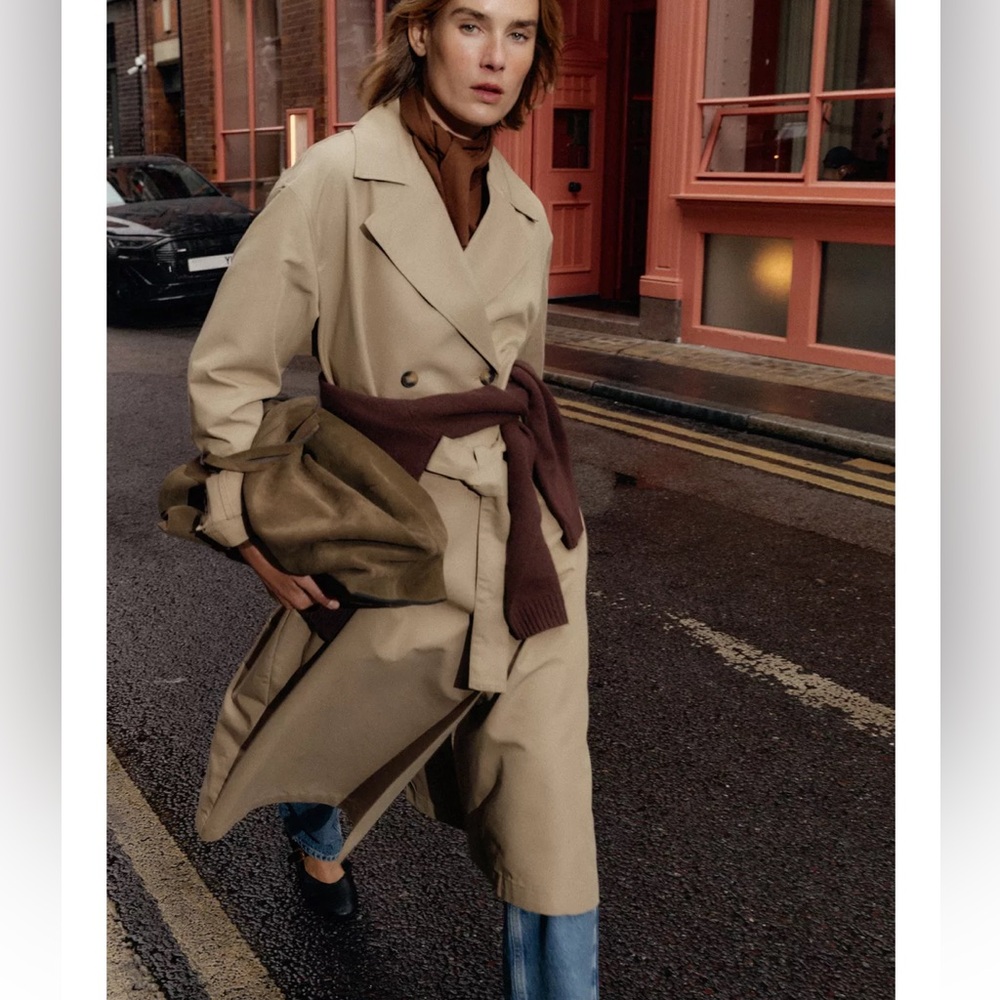 Zara NWT long trench coat camel 8372/277